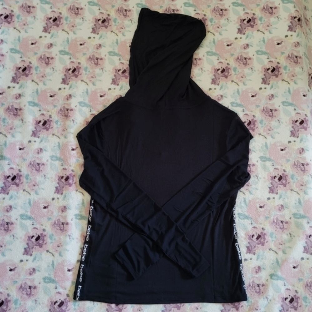 bebe Black🖤 Mini Logo Tape Lightweight Hoodie - NWT - Picture 2 of 16